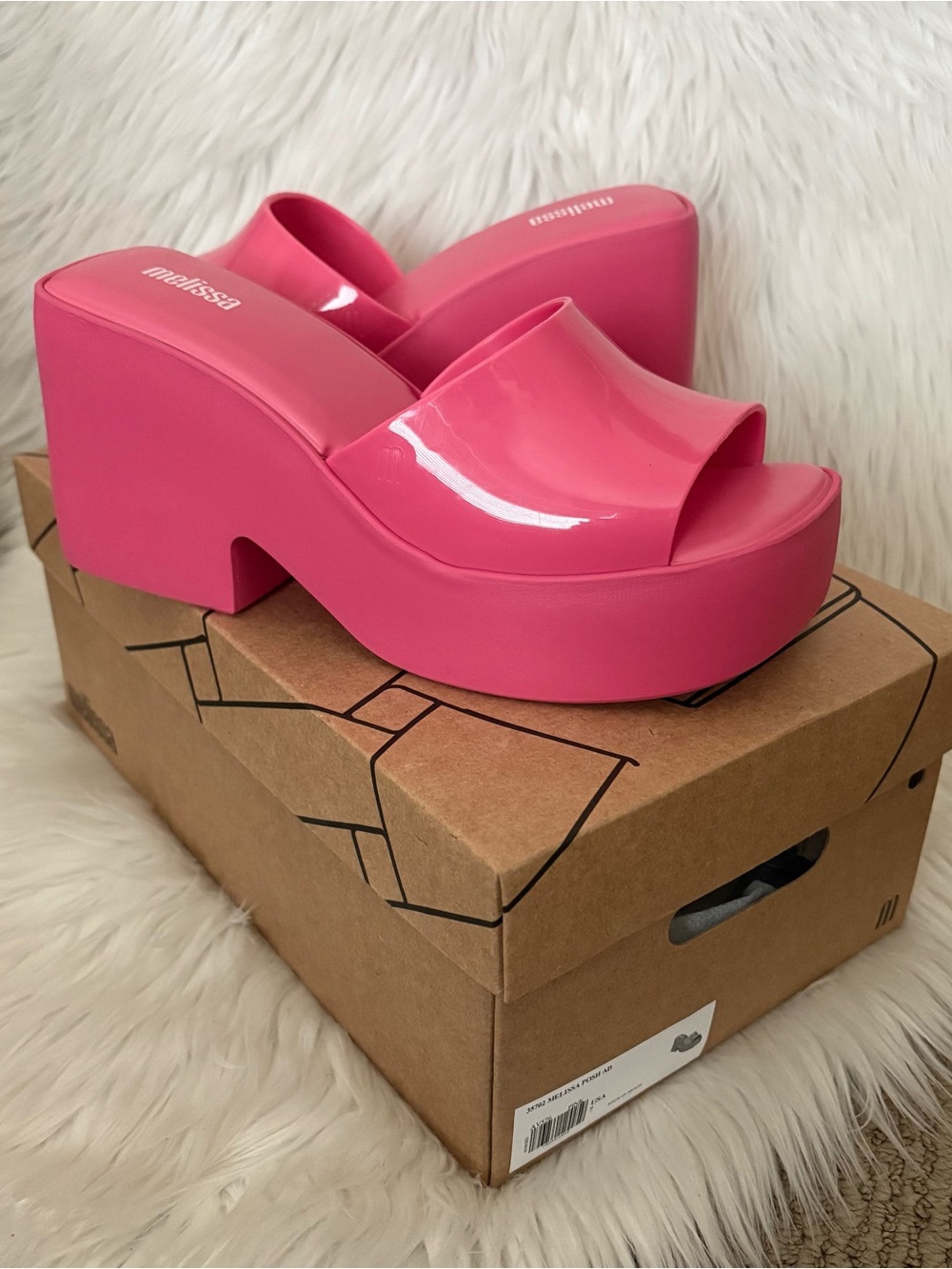 Melissa Bright Pink “Posh” Slide Wedge Sandals